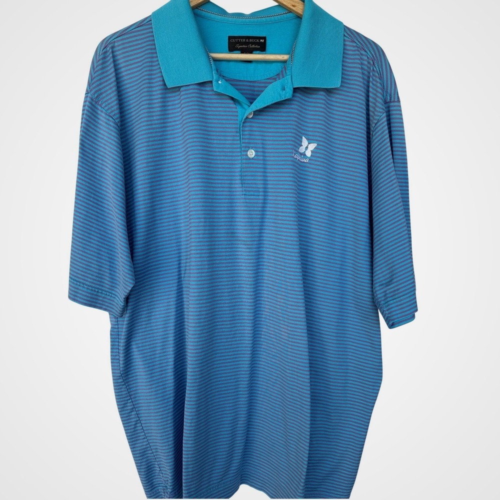 Cutter & Buck Kapalua Golf Polo Shirt XL Blue Purple Striped Mercerized Cotton